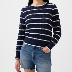 Gap Navy Pointelle blue and white striped sweater Size XL